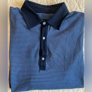 Ermenegildo Zegna Horizontal Stripe Contrast Collar Polo Shirt in Blues Size XXL